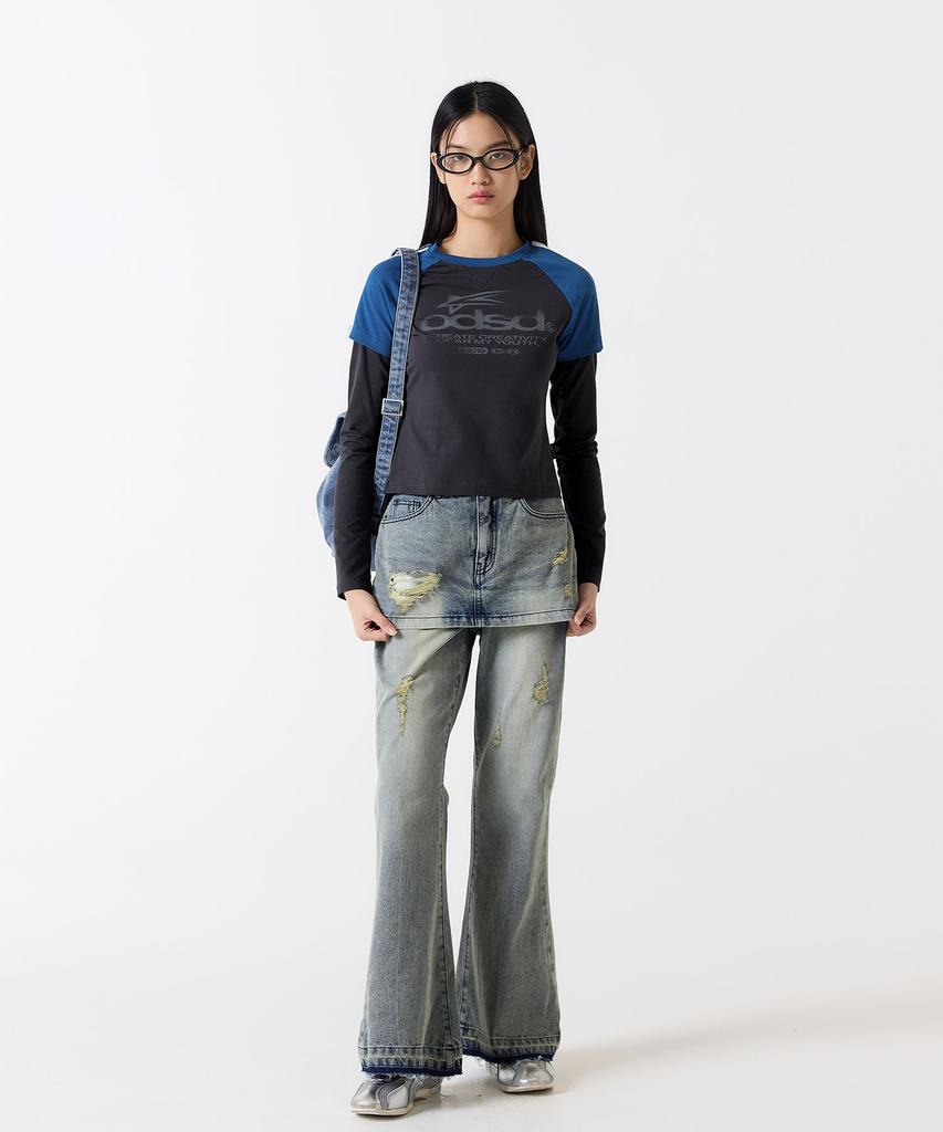 ODDSTUDIO Odsd Raglan Track Semi-Crop T-Shirt - Charcoal / Blue