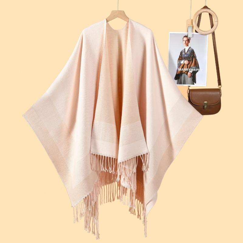 

New monochrome fringed split shawl double-sided three-dimensional wave jacquard warm imitation cashmere scarf cape cardigan women 130x150cm