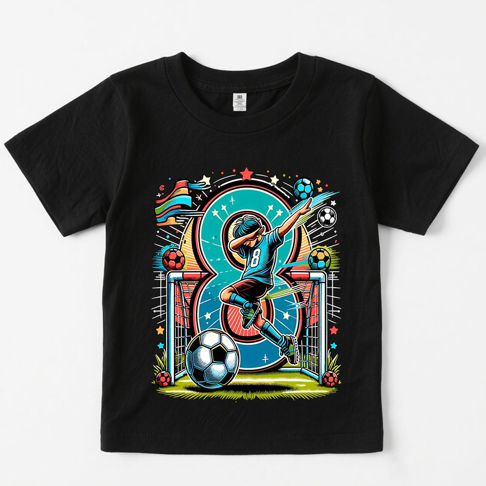 Kids Boys Girls 8th Birthday Football Print Cotton T Shirt Casual Summer Tee for Children Teen Age 8 Year Old Top