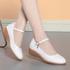 Wedge Heel Leather Comfortable Work Leather Shoes White Women's Beauty Salon Professional Shoes Dress Comfortable Work Not Tired Feet Single Shoes