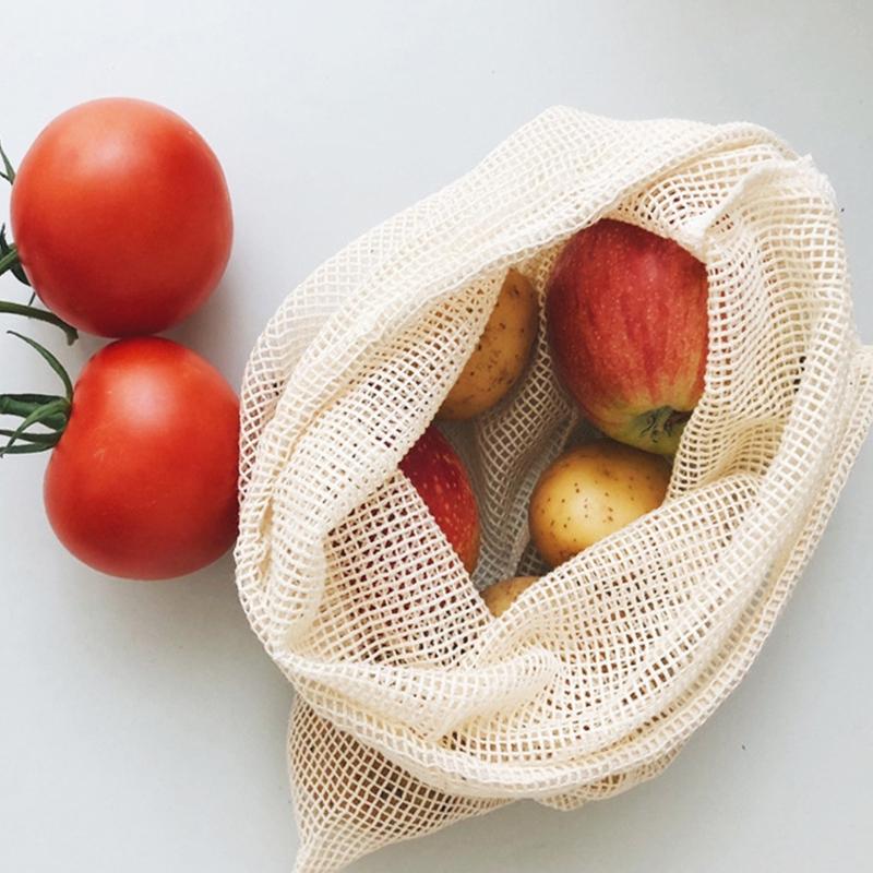 Breathable Cotton Drawstring Storage Bags Assorted Sizes For Freshness Produce Kitchen Organization Sustainable