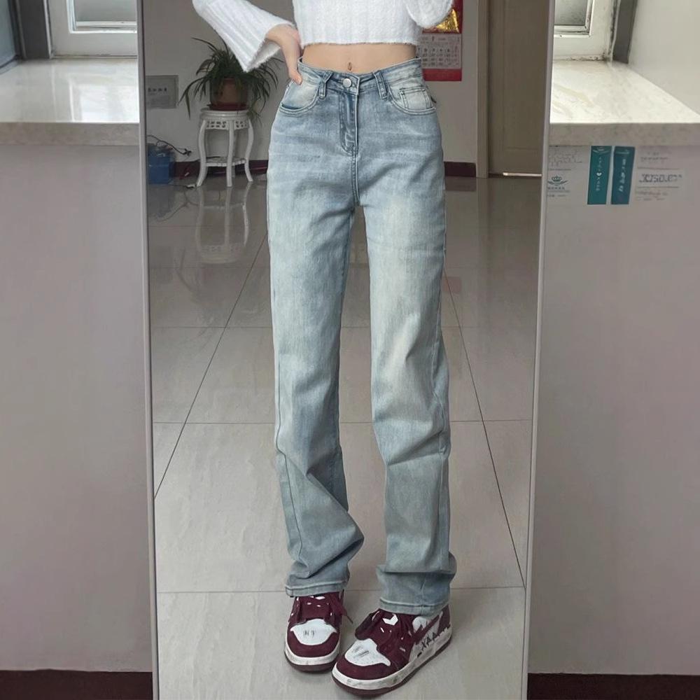 

Women s High-Waist Washed Blue Slim Fit Wide-Leg Jeans S
