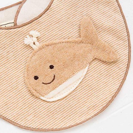 pompkins BABY Organic Cotton Mini Made in Japan Y-1329 100% [Whale Series] Bib, (Brown)