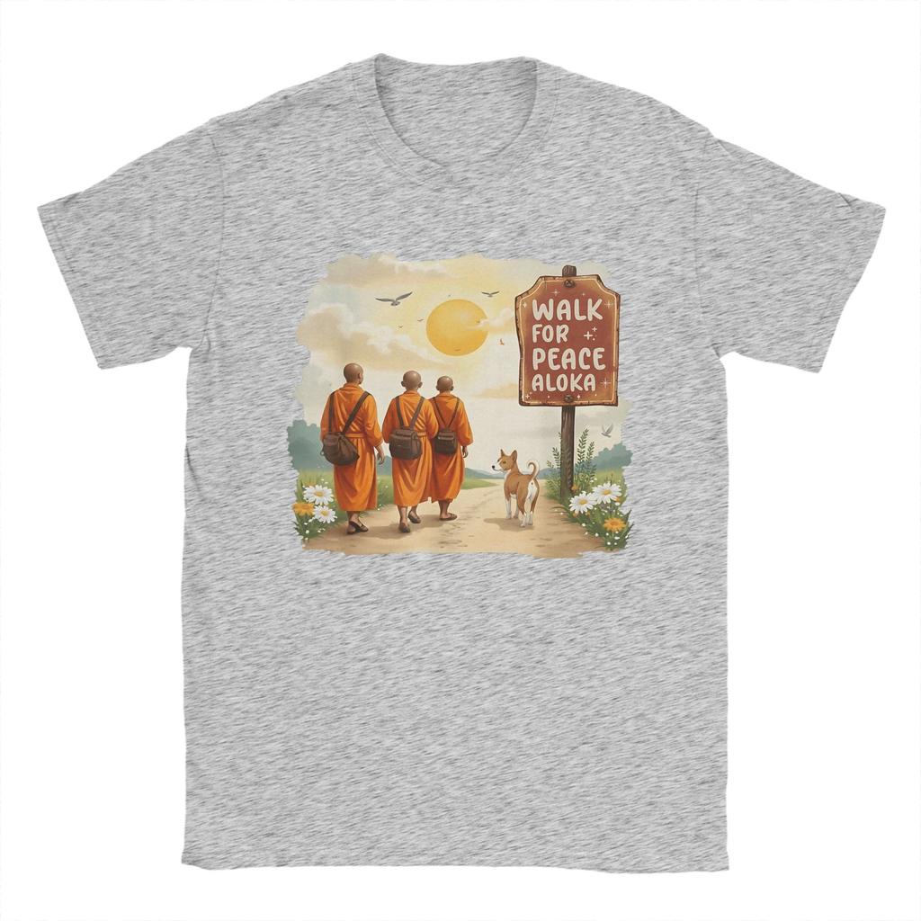 Vintage Retro Walk for Peace Monks with Aloka Dog TShirt for Men Round Collar 100 Cotton T Shirt  Short Sleeve Tees Tops