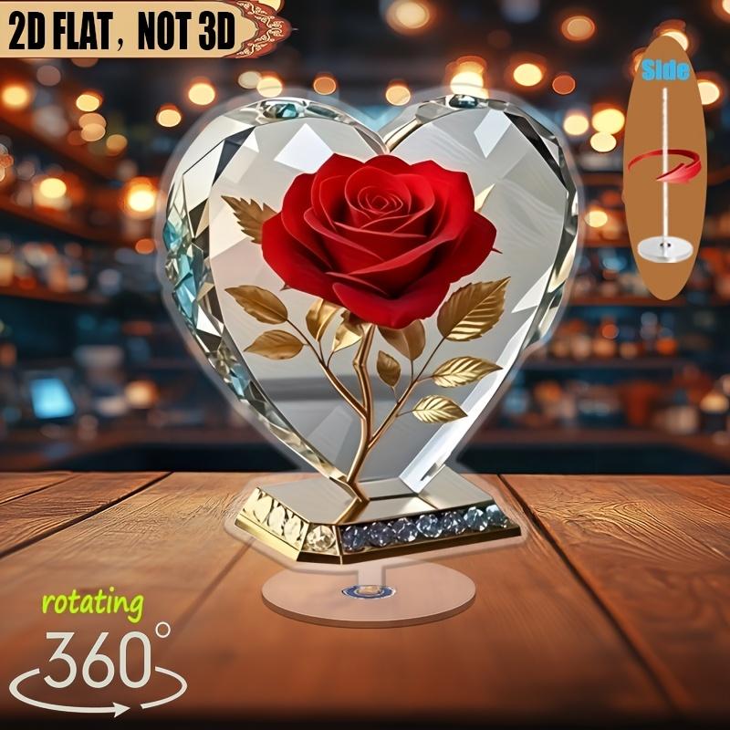 2D Flach - Ein 2D Acryl Herzförmiger Statue-Schmuck im Bohemian-Stil, Verziert mit Roten Rosen Und Goldenen Akzenten - eine Elegante Schreibtischdekoration