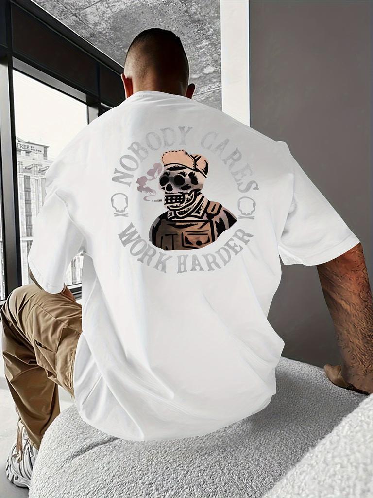 2025 New Men's NOBODY CARES WORK HARDER Skull Pattern T-shirts Summer Casual Comfortable Loose Fit Versatile Breathable Tops