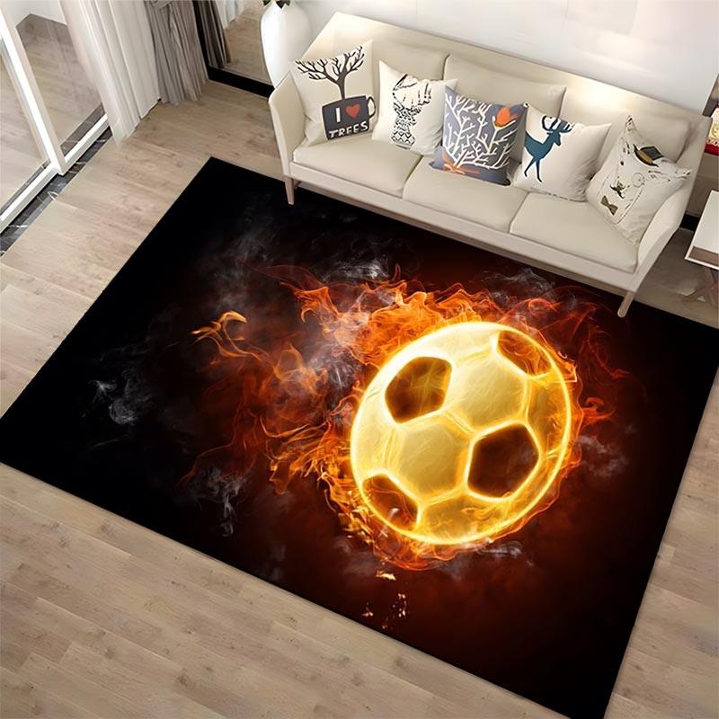 "Fiery Soccer Ball Design Carpet for Living Room, Modern Style Rug" Suitable for use as an anti-slip for living room bedroom sofas