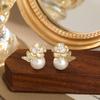 High-End French Enamel Camellia Butterfly Pearl Stud Earrings