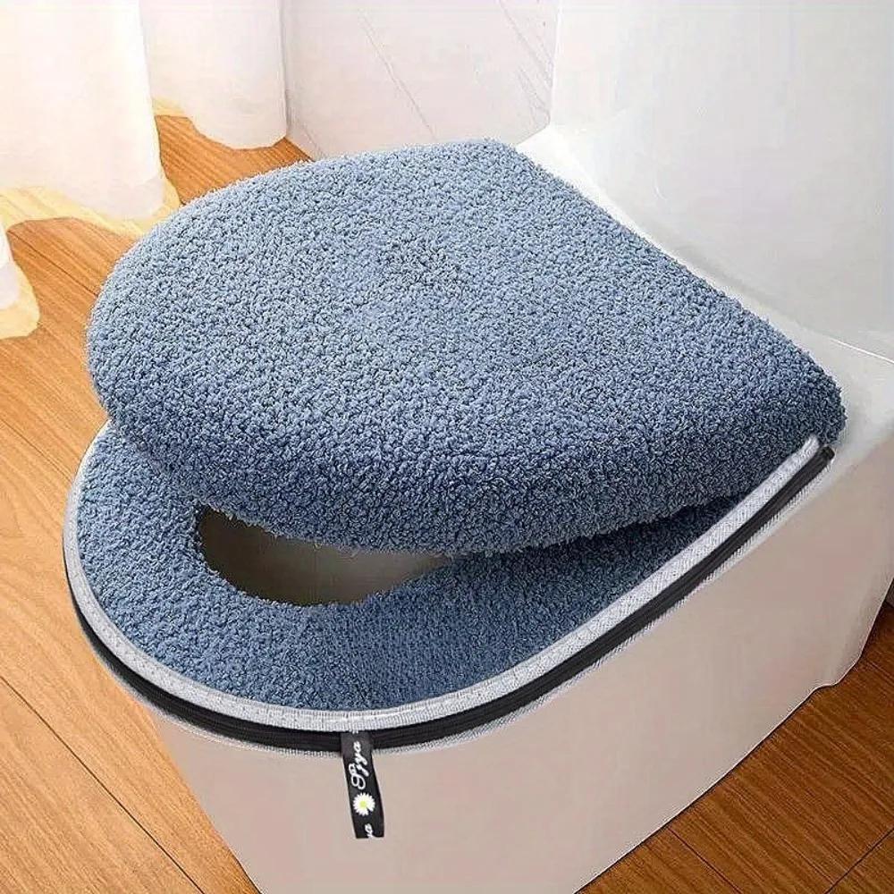 

Winter Toilet Seat Cover Set, 2-Pack Flannel Cushion with Handle & Zipper, Machine Washable Universal Fit for Cold Bathroom