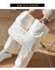 Petite Beige Fleece Chenille Wide-Leg Pants - Women’s High-Waisted Slim-Fit, Autumn/Winter Casual Straight-Leg XS-150