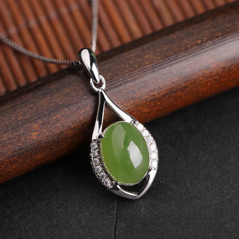 Hetian Jade & 925 Sterling Silver Pendant Necklace - New Chinese Retro Style