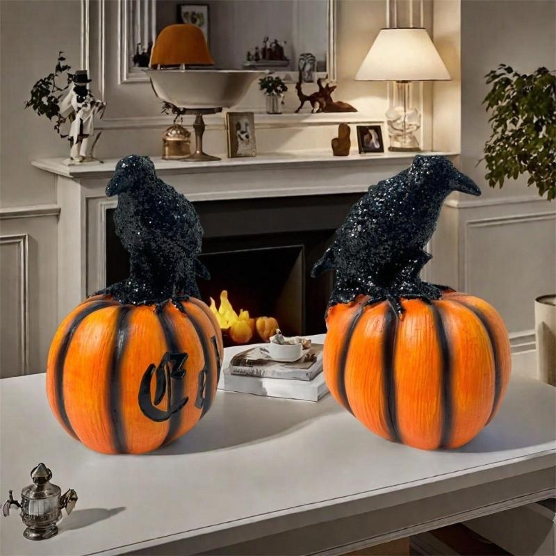 Festival Crow And Pumpkin Resin Statue Halloween Decoration For Indoors Outdoor Party Homes Decors