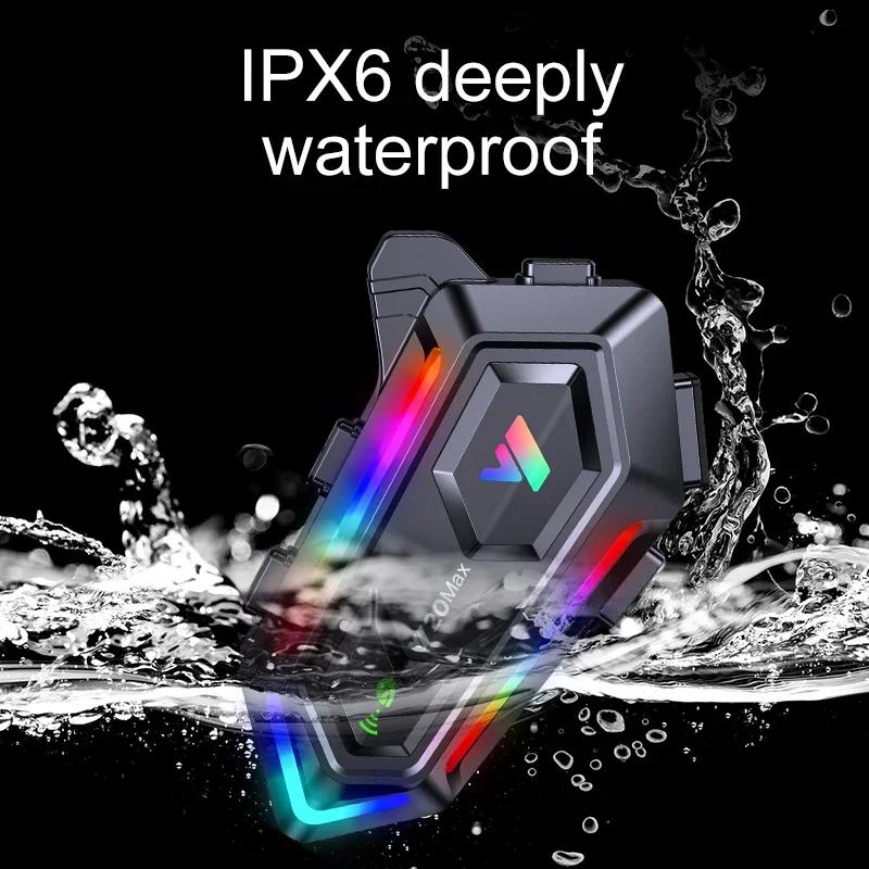 Y20 MAX Motocyklová přilba Bluetooth headset Intercom s mícháním V5.3 IPX6 Voděodolný RGB barevný světelný efekt 1000mAh baterie