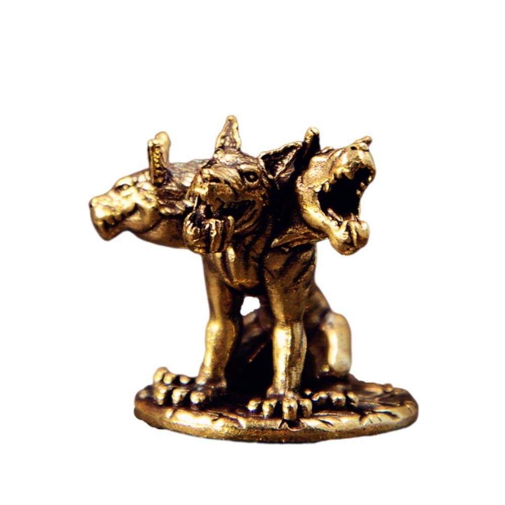 Brass Three-headed Wolf Ornament Office Home Creative Crafts Vintage Brass Tabletop Ornament