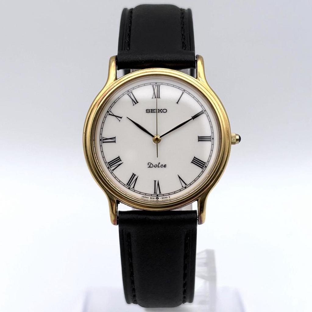 [USED] SEIKO DOLCE Quartz White x Gold Roman Wristwatch Strap