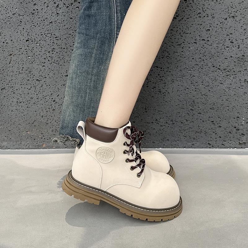 Martin boots women's 2025 autumn new thick-soled big head British style short boots outdoor casual versatile big yellow boots women's