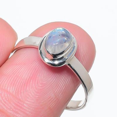 Natural Rainbow Moonstone Gemstone 925 Solid Silver Jewelry Ring Size 10 Y1N26