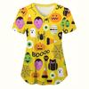 Halloweenowy Mundurek Pielęgniarki Kobieta Głowa Dyni Kreskówkowy Nadruk Opieka Zdrowotna Koszulki Pielęgniarskie Dekolt V Krótki Rękaw T-shirt Mundury Kobiety Medyczny