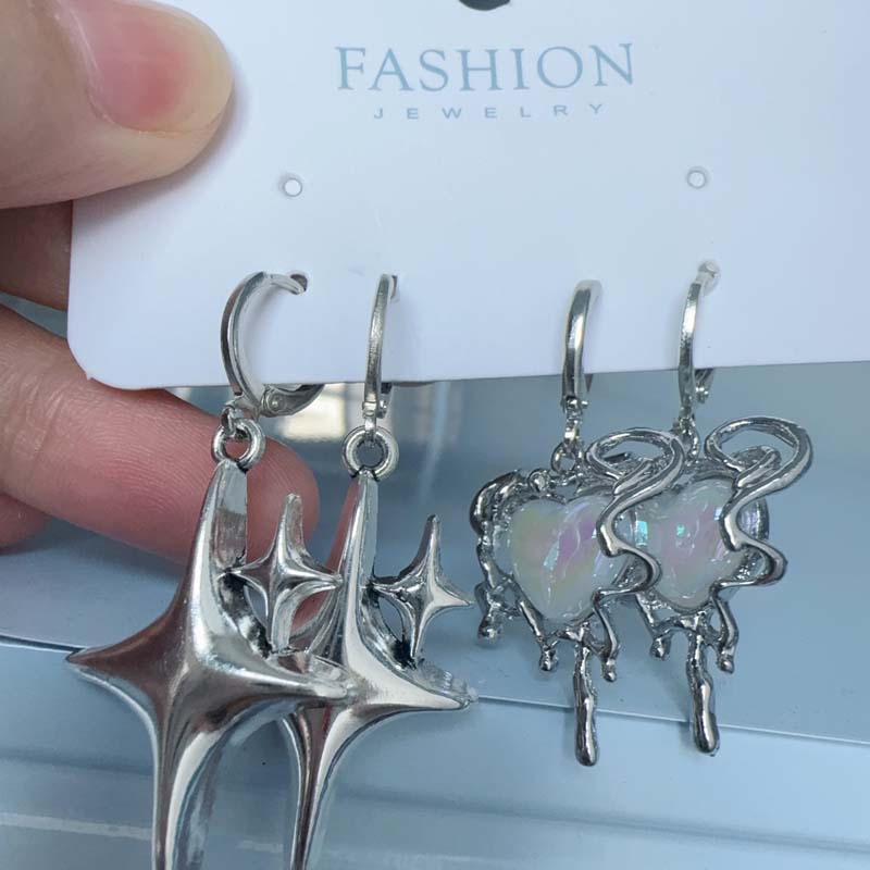 2025 Neue Mode Zinklegierung Farbe Stern Kreuz Anhänger Ohrringe für Frauen Einfache Weiße Opal Herzförmige Ohrringe Y2K Zirkon Geschenke