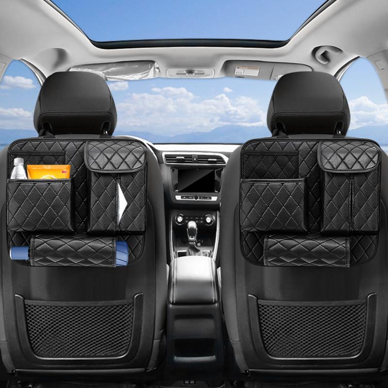 Car Back Seat Storage Bag Holder Universal Leather Auto Backseat Hanging Organizer Tissue Water Cup Towel Mobile Phone Pockets