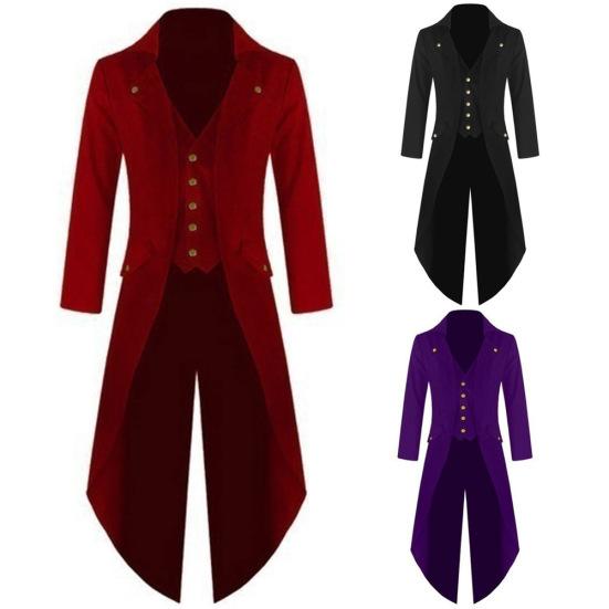 Men Solid Color Retro Gothic Button Tailcoat Tuxedo Party Halloween Costume