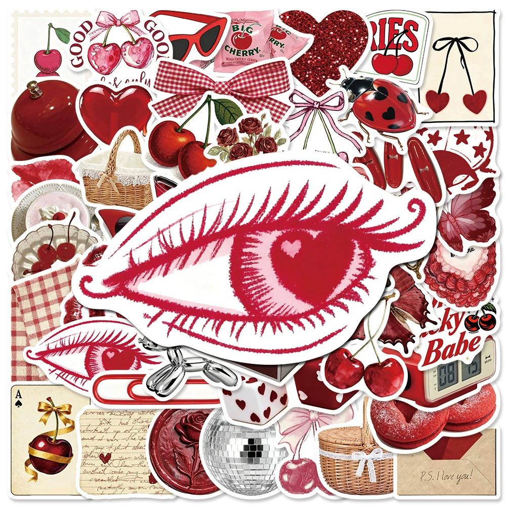 10 30 50Pcs Vintage Cherry Red Girl Cartoon Graffiti Stickers Aesthetic Y2K Decal Diy Stationery Laptop Phone Cute Sticker Decor