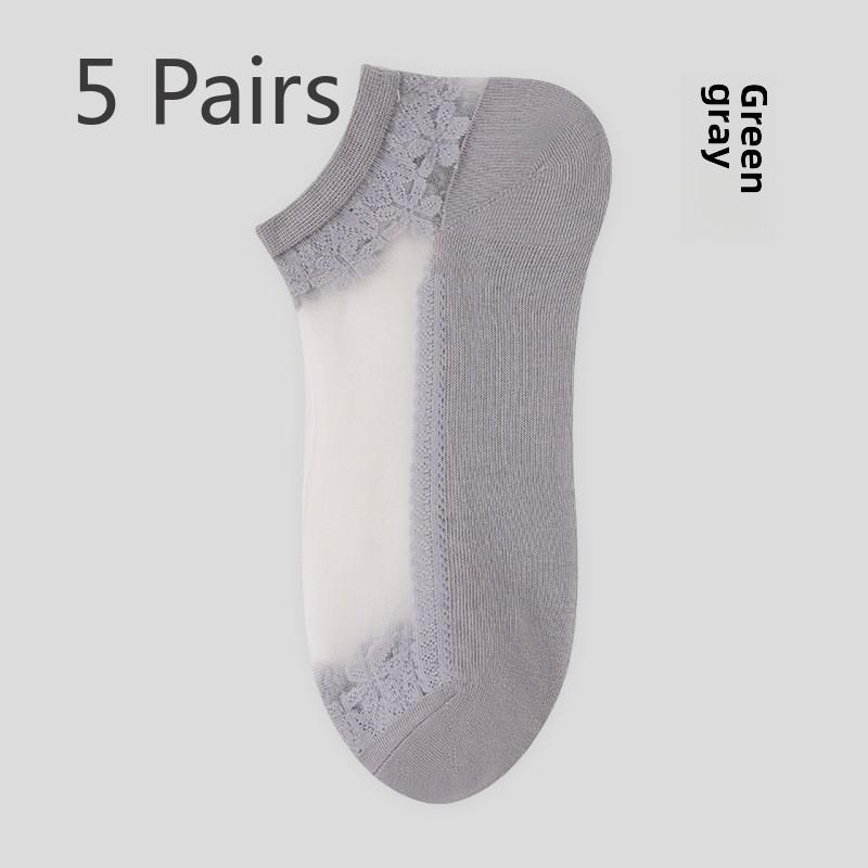 5 Pairs of Spring/summer Thin Jacquard Crystal Socks