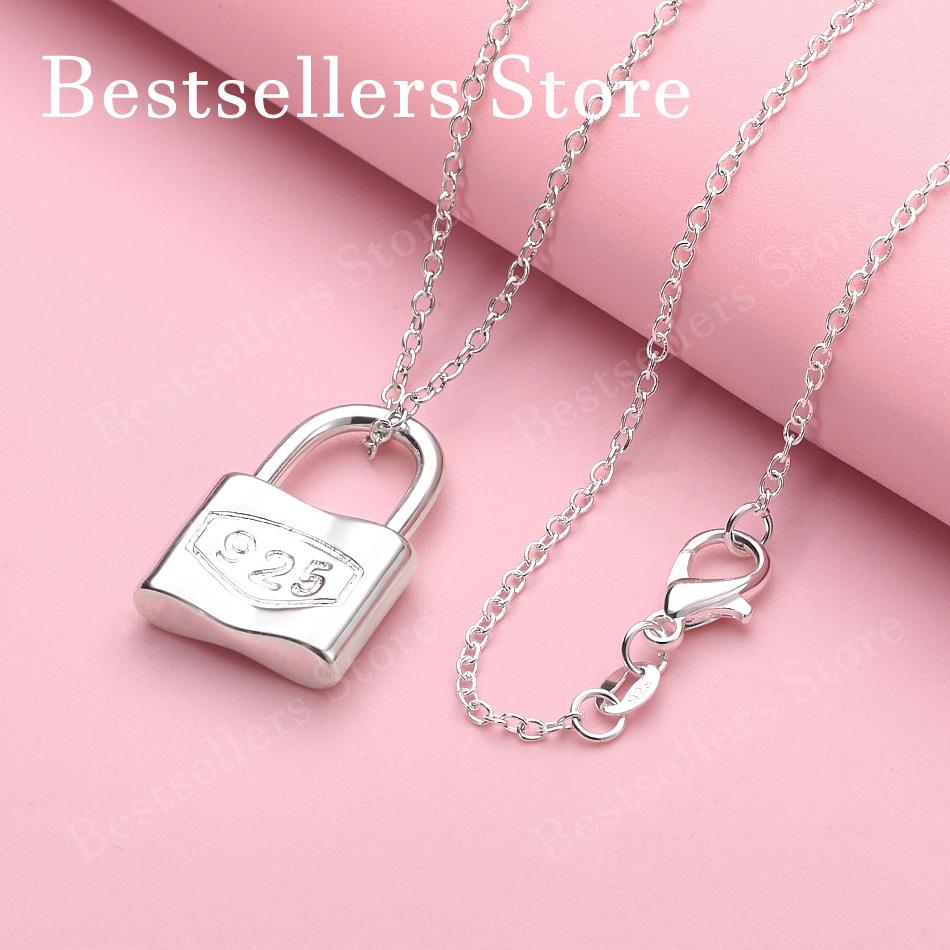 925 sterling silver 16-30 inch exquisite lock pendant necklace for women's fashion wedding gifts and jewelry