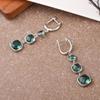 Silver Green Crystal Dangle Earrings: Minimalist Long Style for Women, European American Touch, Perfect Christmas Jewelry