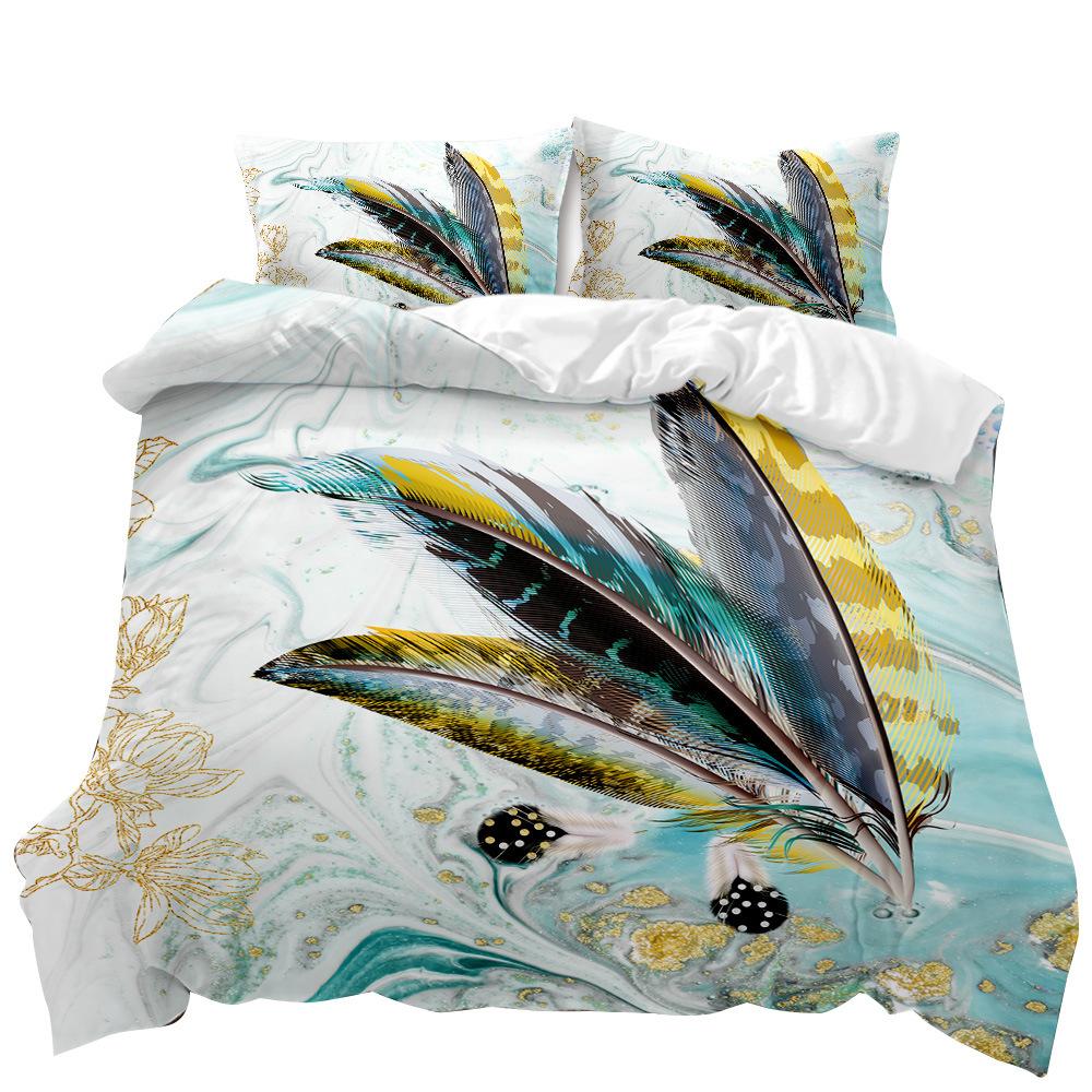 Bohemian 3D Printing Digital Feather Decoration Home Quilt Set Three-piece Set