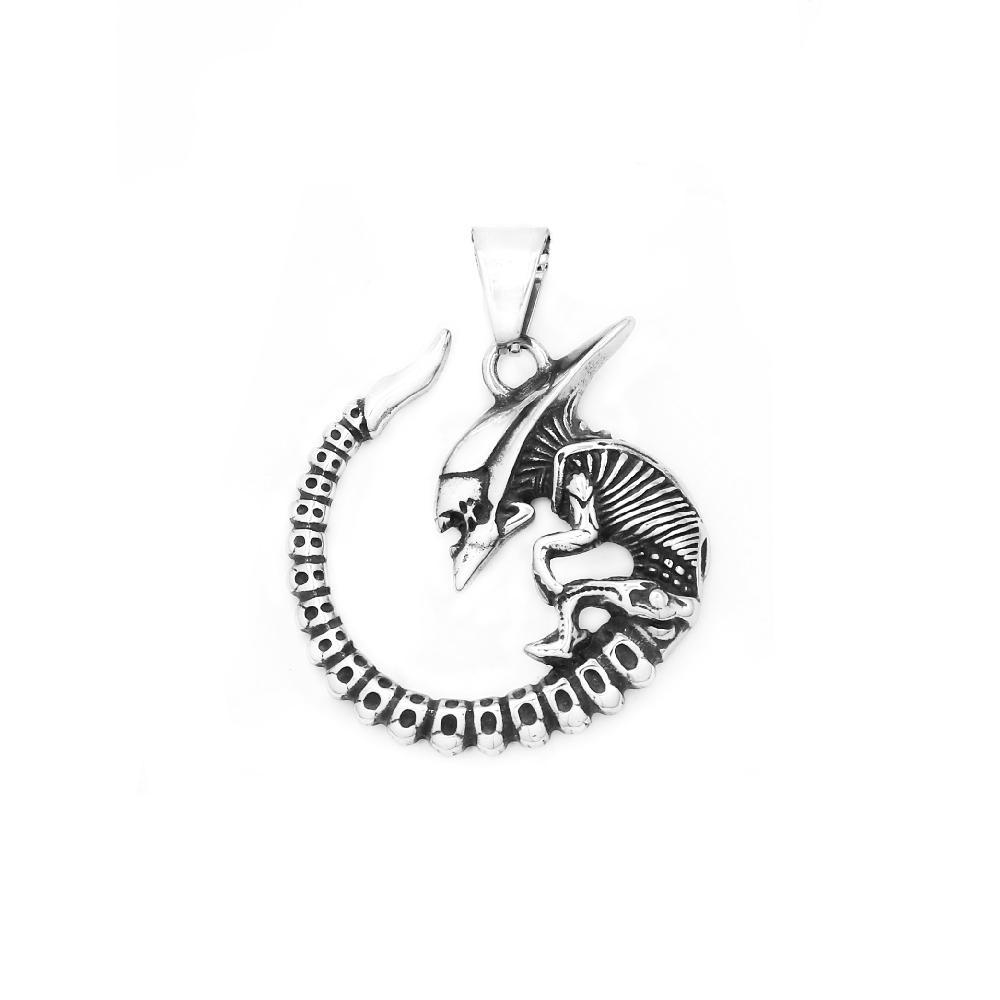 Vintage 316L Stainless Steel Alien Necklace For Men Women Punk Hip Hop Skull Movie Pendant Biker Jewelry Gifts