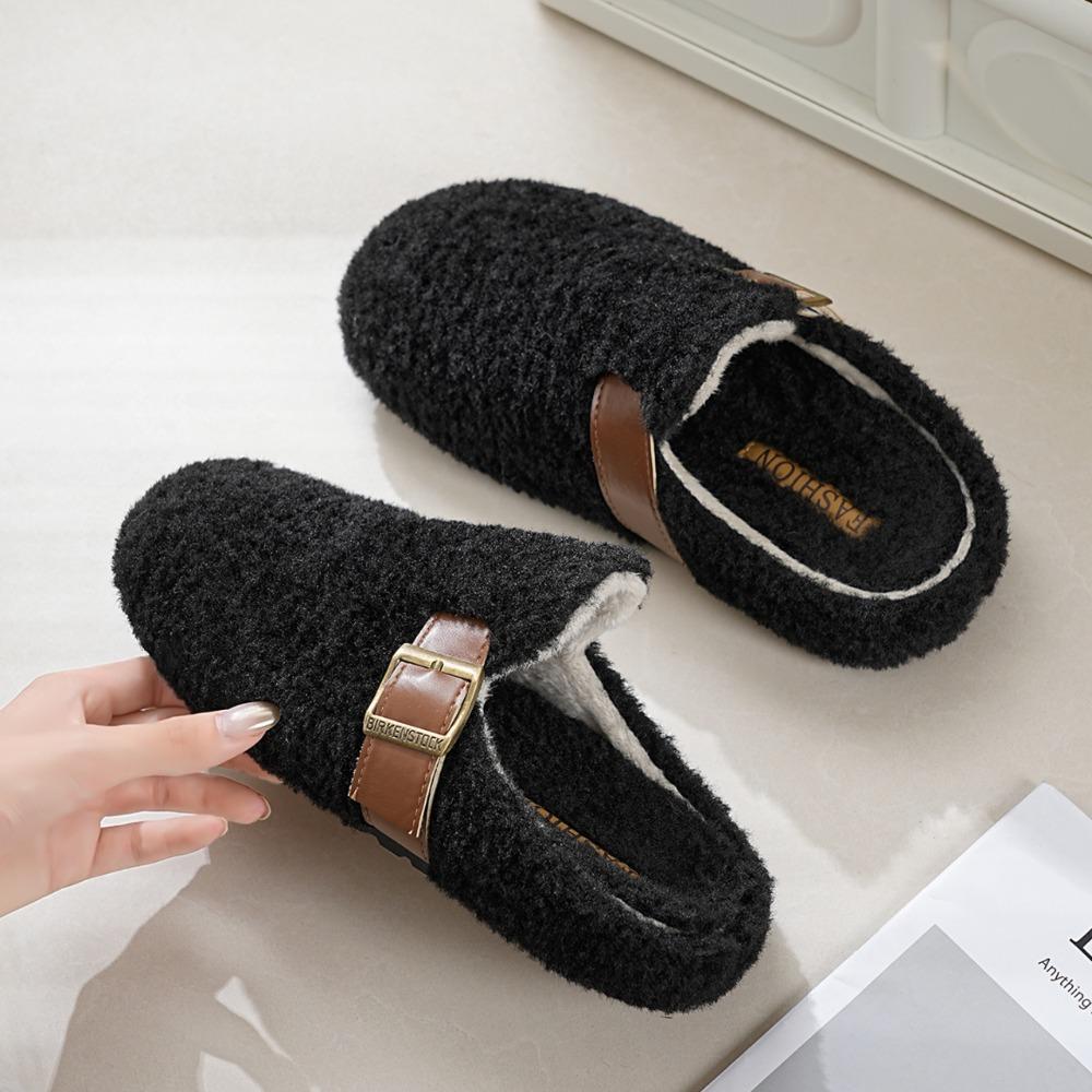 Luxury Furry Lambswool Slippers Woman Cover Toe Mules Shoes Winter Slip on Sliders House Pantuflas Mujer Curly Wool Fur Loafers