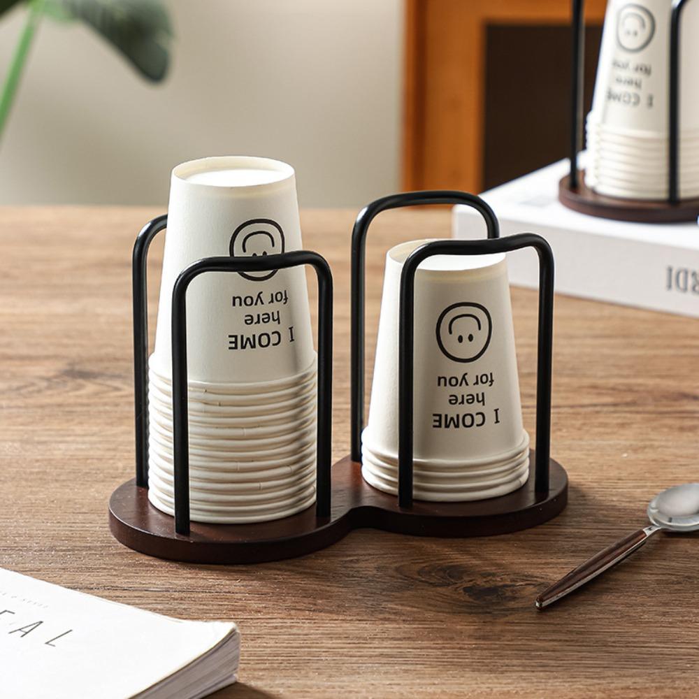 Wooden Paper Cup Holder for Disposable Cups Desktop Coffee Table Storage Shelf Tea Mug Organizer Kitchen Office Accessory