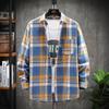 Men Casual Loose Plaid Turn Down Collar Long Sleeve Fashion Shirt