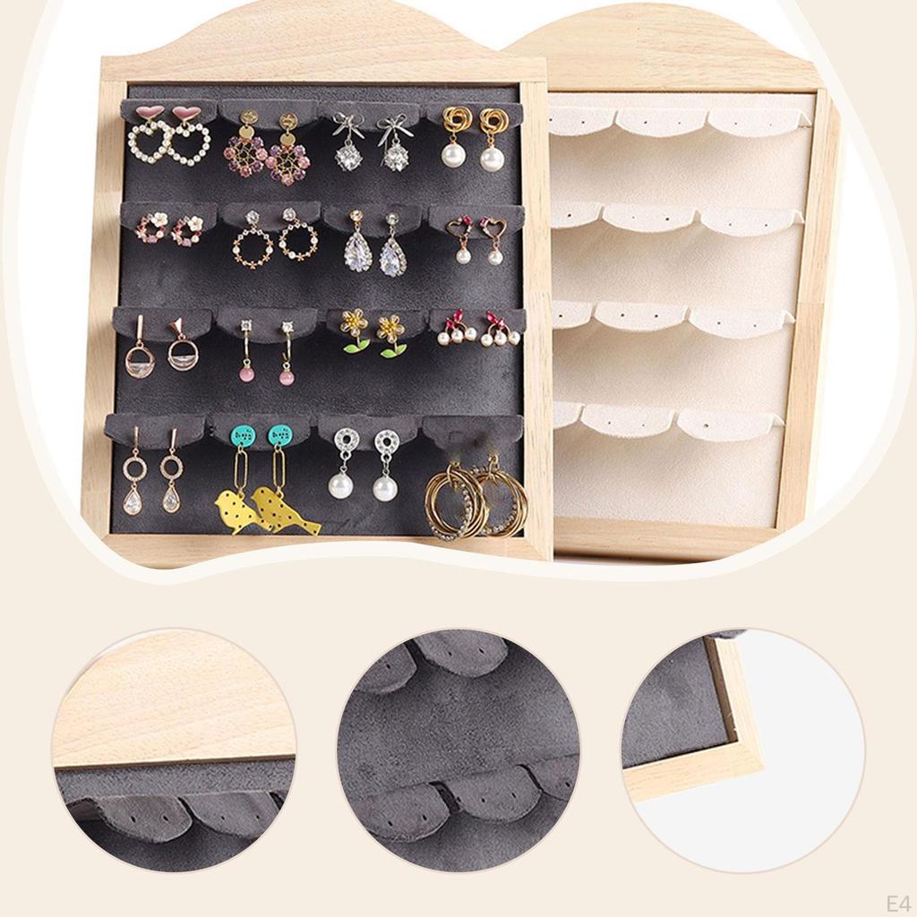 Wood Earring Display Stand Holder for Photography Household Bathroom Beige