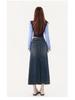 American Retro High Waist A-Line Denim Skirt with Slit and Patchwork - Spring 2026 Collection