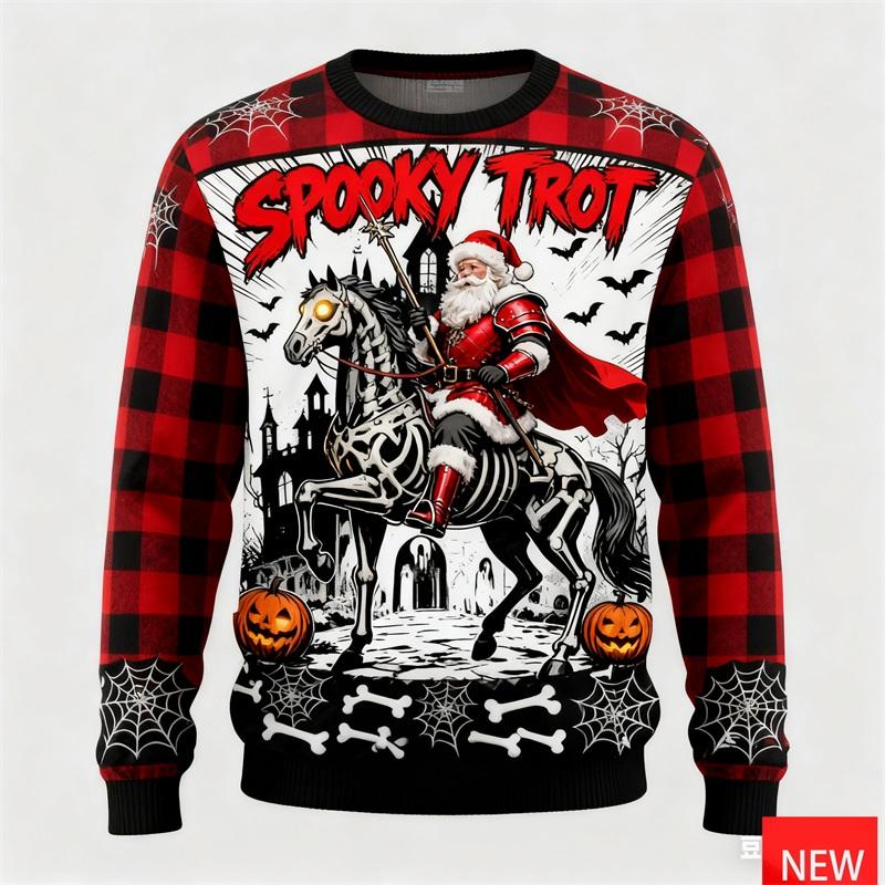 Full Print Horse Through Snata Claus Ugly Christmas Sweater For Men Women New In Pullover Sweatshirts Clothes Men's Xmas Jumper