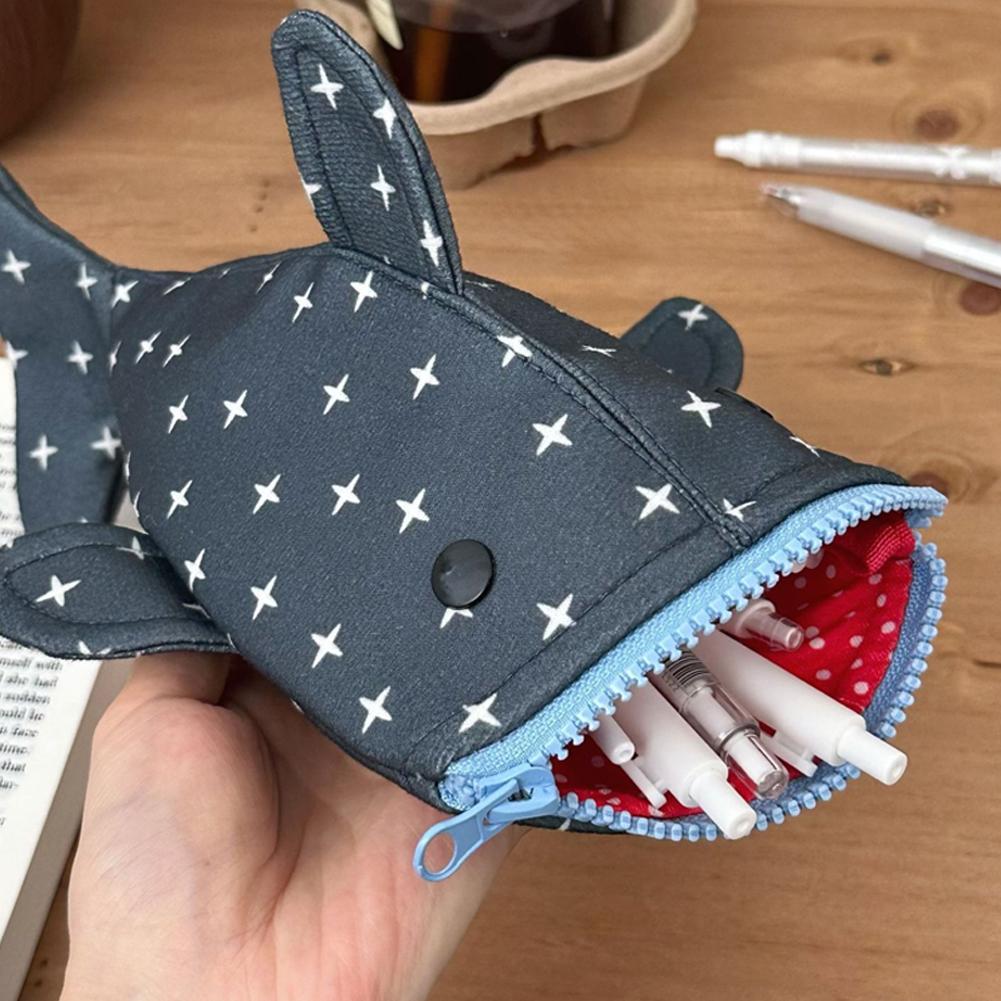 Cute and funny large capacity Shark Shape Capacity Imitation Fish Storage Pencil Case Creative Journal Student Supplies Statione