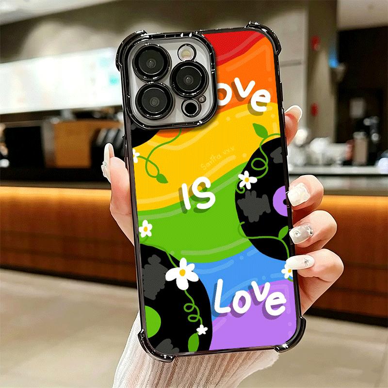 LGBT Rainbow Love Is Love Plating Phone Case For Iphone 16 17 Pro Max Air 16E 14 15 Plus 12 13 Mini Anti-Fall Airabag Cover
