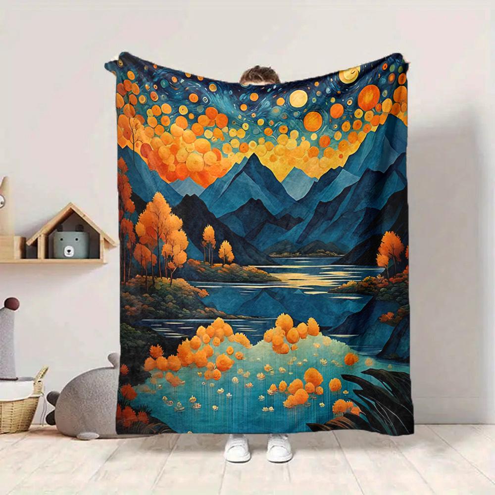 1pc Autumnal Fantasy Lightweight Flannel Blanket, Comfortable and Warm Blanket, for Office and Camping Sofa Bed, Livingroom081