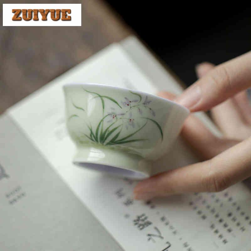 2 Stück/Los Handbemalte Orchidee Teetasse Boutique Teeschale Teetasse Set Teeverkostung Dufttasse Jianzhan Meistertassen Teegeschirr 50ml