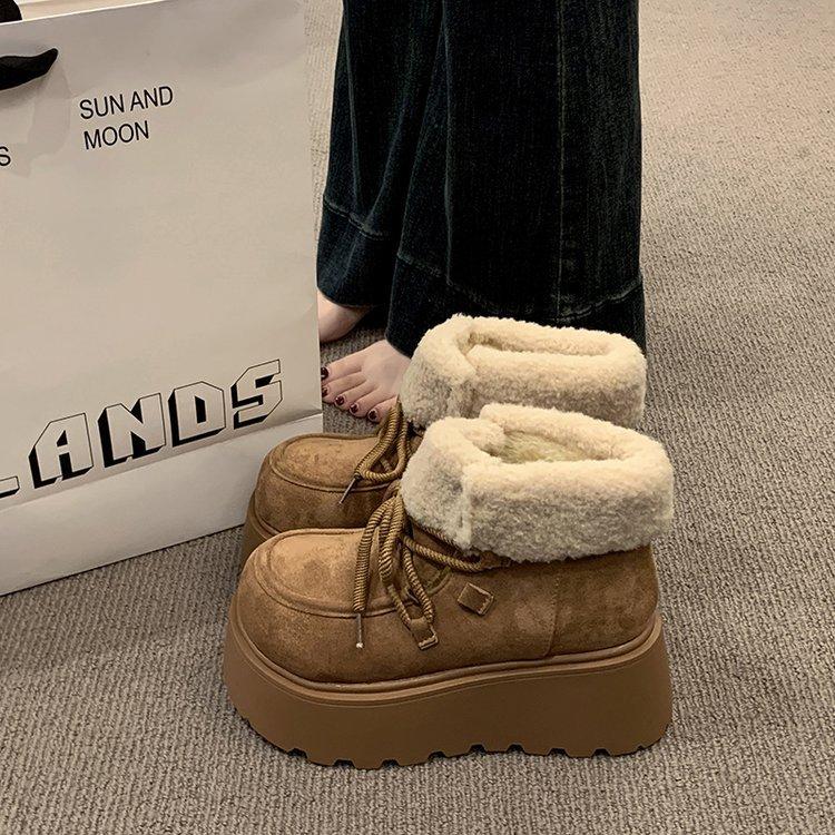 Retro Short Tube Thick-soled Snow Boots Women's Winter New 2025 Fleece Thickened and Heightened New Thermal Cotton Shoes
