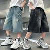 Summer Fashion Boys Denim Shorts with Star Pattern Children's Casual Cropped Jeans Pants Kids 5-14 Years Old