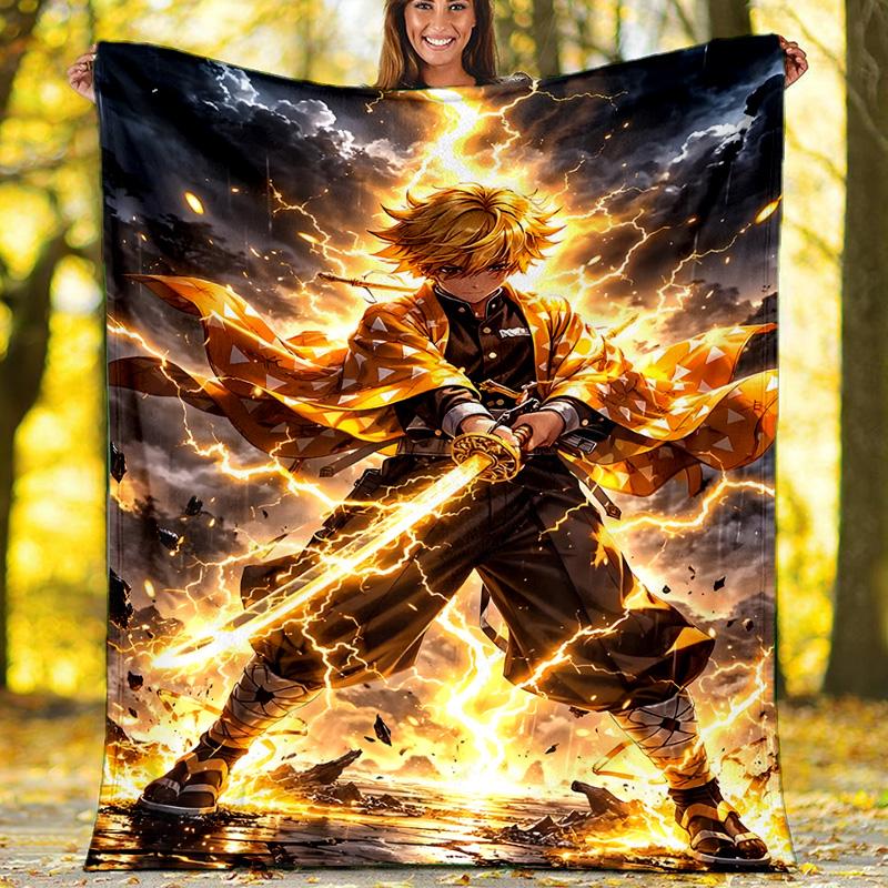 1pc Agatsuma Zenitsu (5) Theme Blanket - Digital Print, Polyester, Cozy for All Seasons, Perfect for Outdoor, and Travel