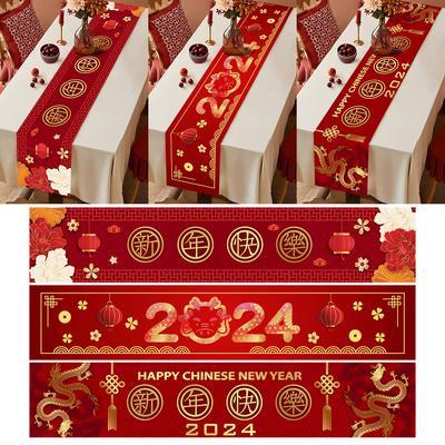 Chinese Style Table Runner Cloth Chinese New Year Decoration For Home 2024 Tablecloth Spring Festival Home Table Ornament 2024