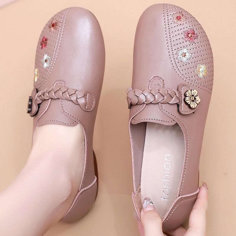 Soft-soled Shoes Single Shoes New Middle-aged and Old Women's Shoes Comfortable Middle-aged Non-slip Flat Spring and Autumn Leather Shoes