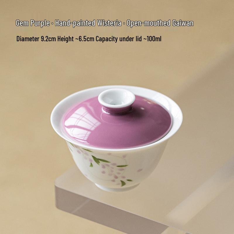 

Guanlan Wisteria Hand-Painted Ceramic Gaiwan Set - Elegant, Heat-Proof Tea Brewing Cup for Ladies 100ml