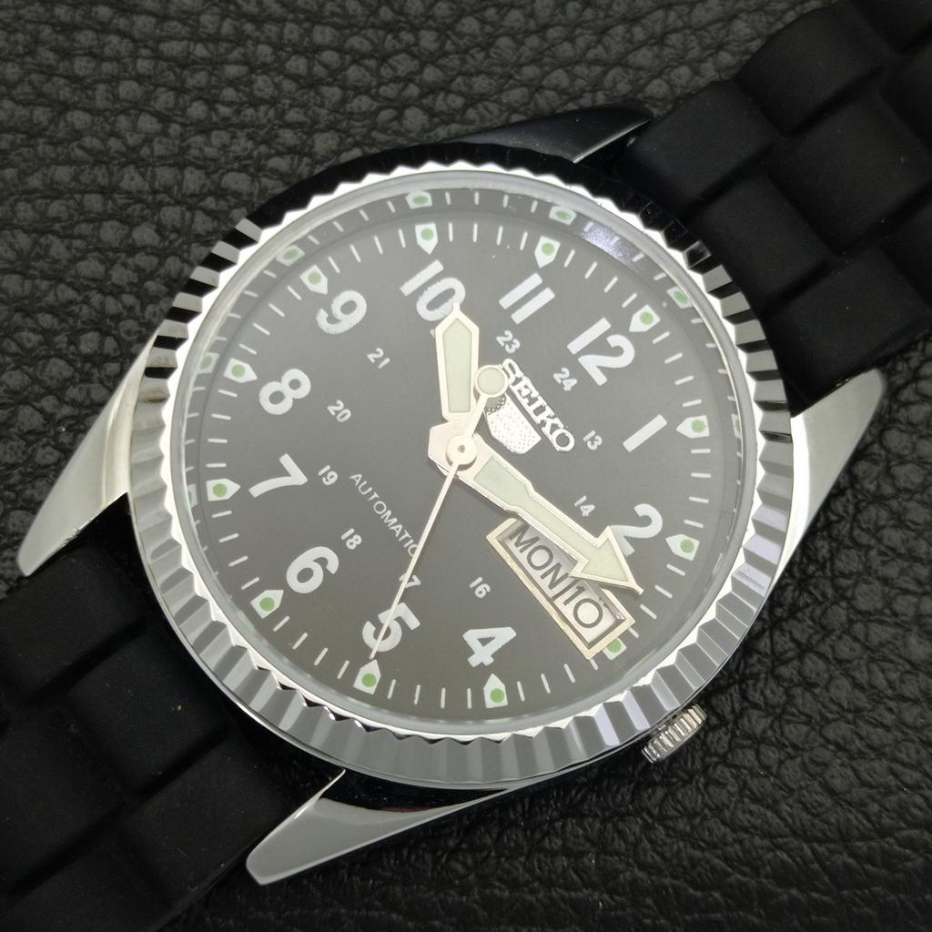 SEIKO 5 VINTAGE REFURBISHED AUTOMATIC 6309A JAPAN MENS BLACK WATCH a441598-1 Sk-a441598