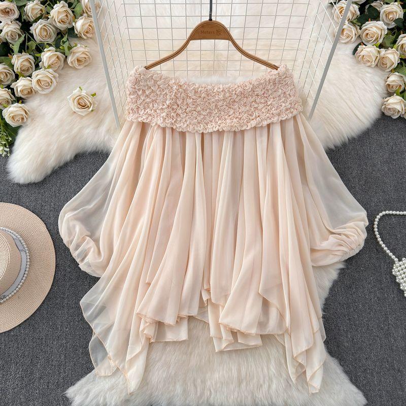 

off-Shoulder Fairy Heavy Industry Ruched off-Shoulder Collar Pure Desire Tops Apricot color One size