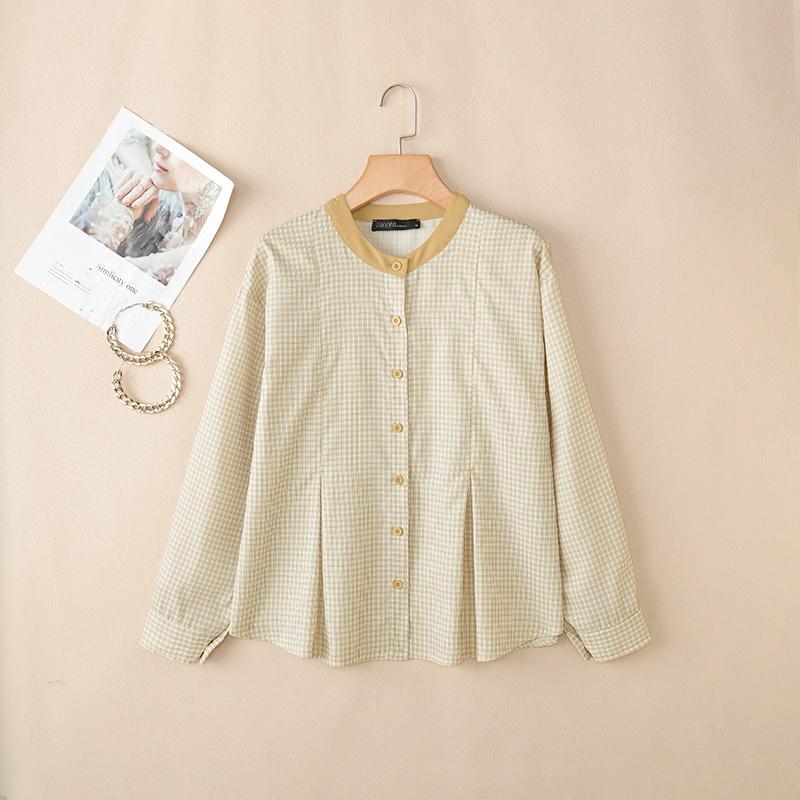 ZANZEA Women Grid Print Casual Round Neck Long Sleeve Blouse M хаки